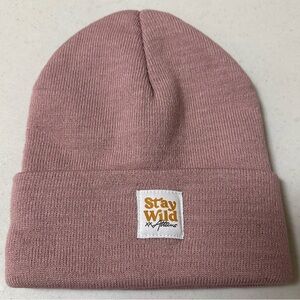 Atticus Poetry "Stay Wild" cuffed beanie in mauve acrylic NWT